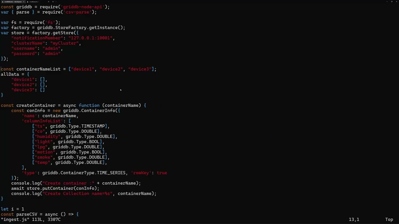 GridDB 101: Chapter 3 -- Import IoT Data using Node.js